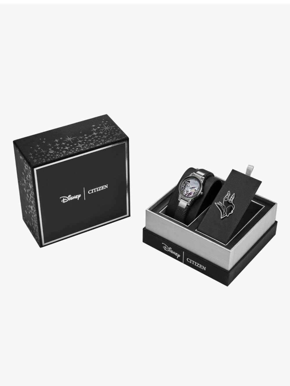 Disney Women's Eco Drive Maleficent's Charm Box Set, Disney Villains, Stainless